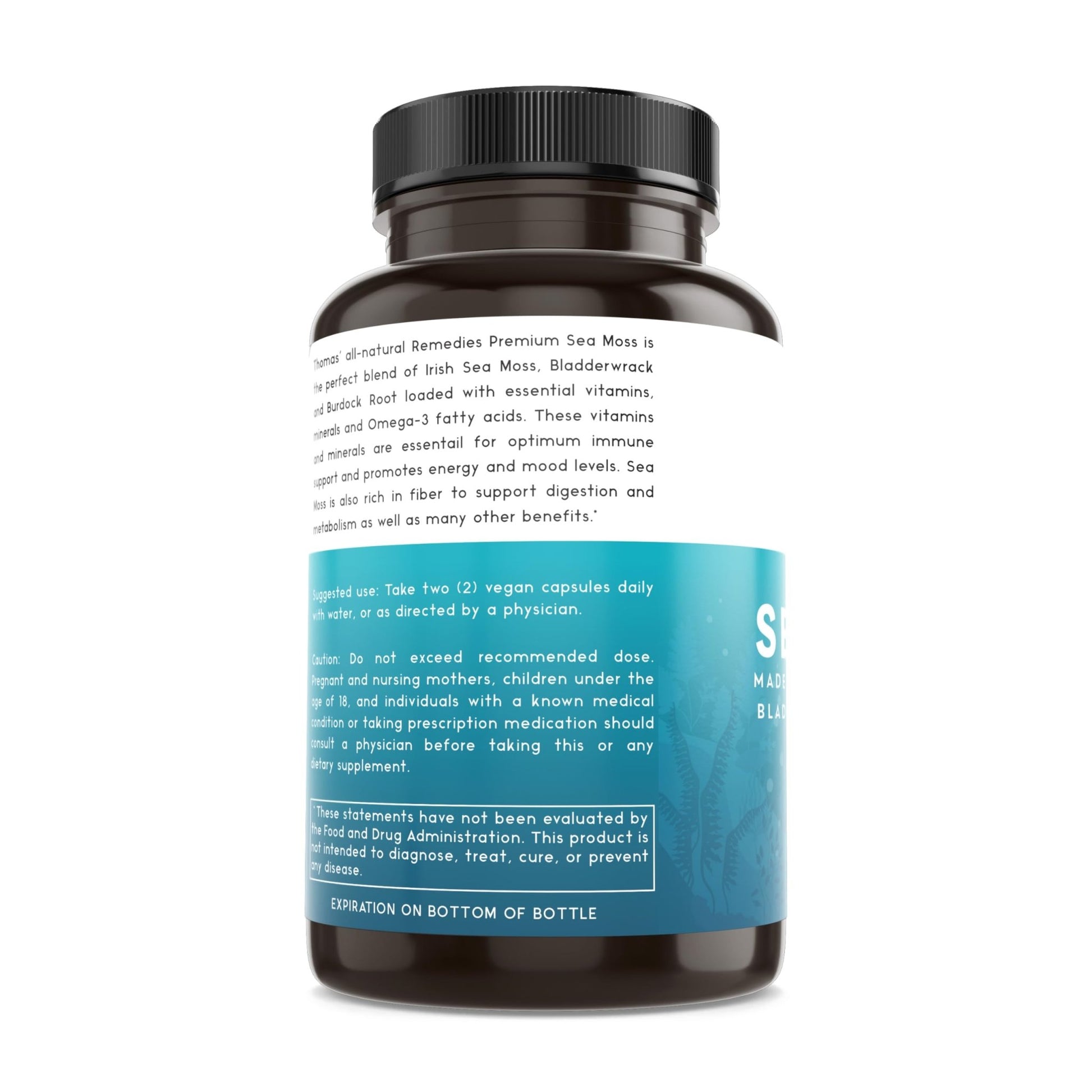 Thomas' all-natural Remedies Irish Sea Moss Capsules, Sea Moss with Bladderwrack & Burdock Root Organic for Gut Health, Digestion, Energy & Immune Support, 120 Seamoss Pills - dailyvitalstore