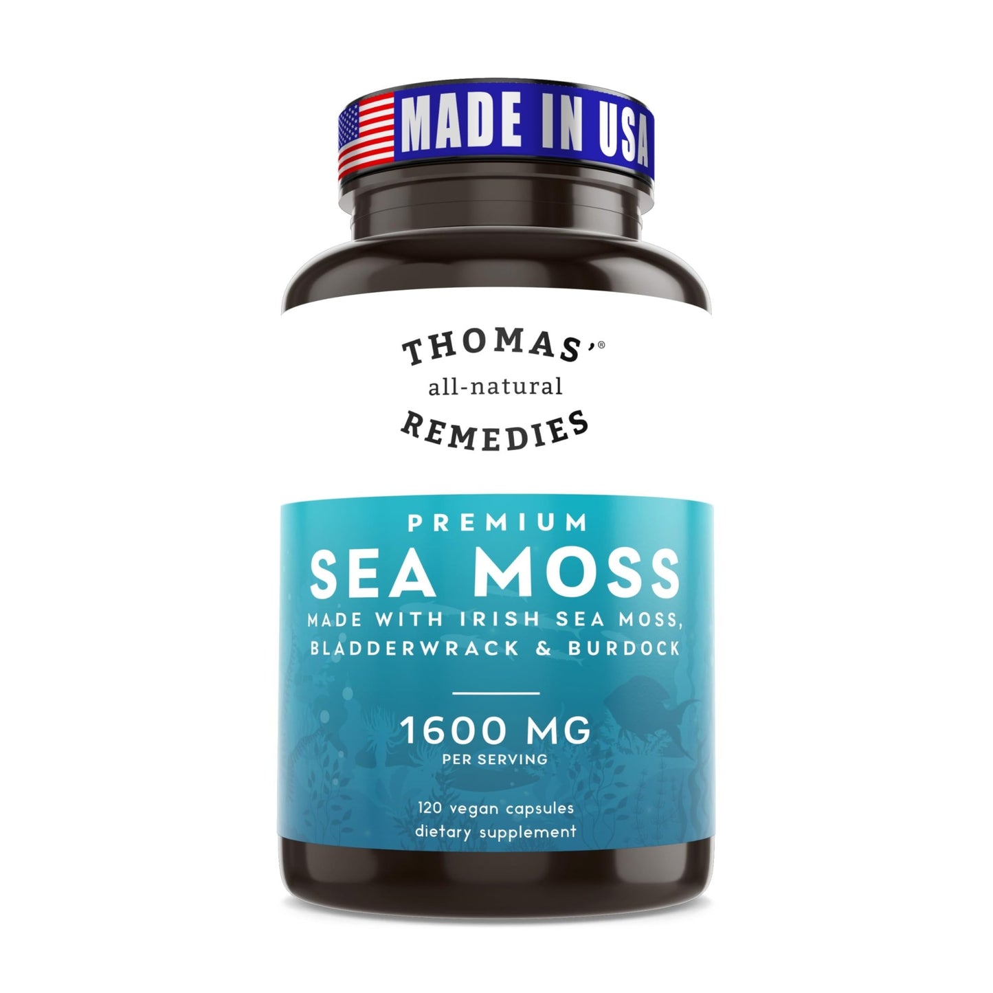 Thomas' all-natural Remedies Irish Sea Moss Capsules, Sea Moss with Bladderwrack & Burdock Root Organic for Gut Health, Digestion, Energy & Immune Support, 120 Seamoss Pills - dailyvitalstore