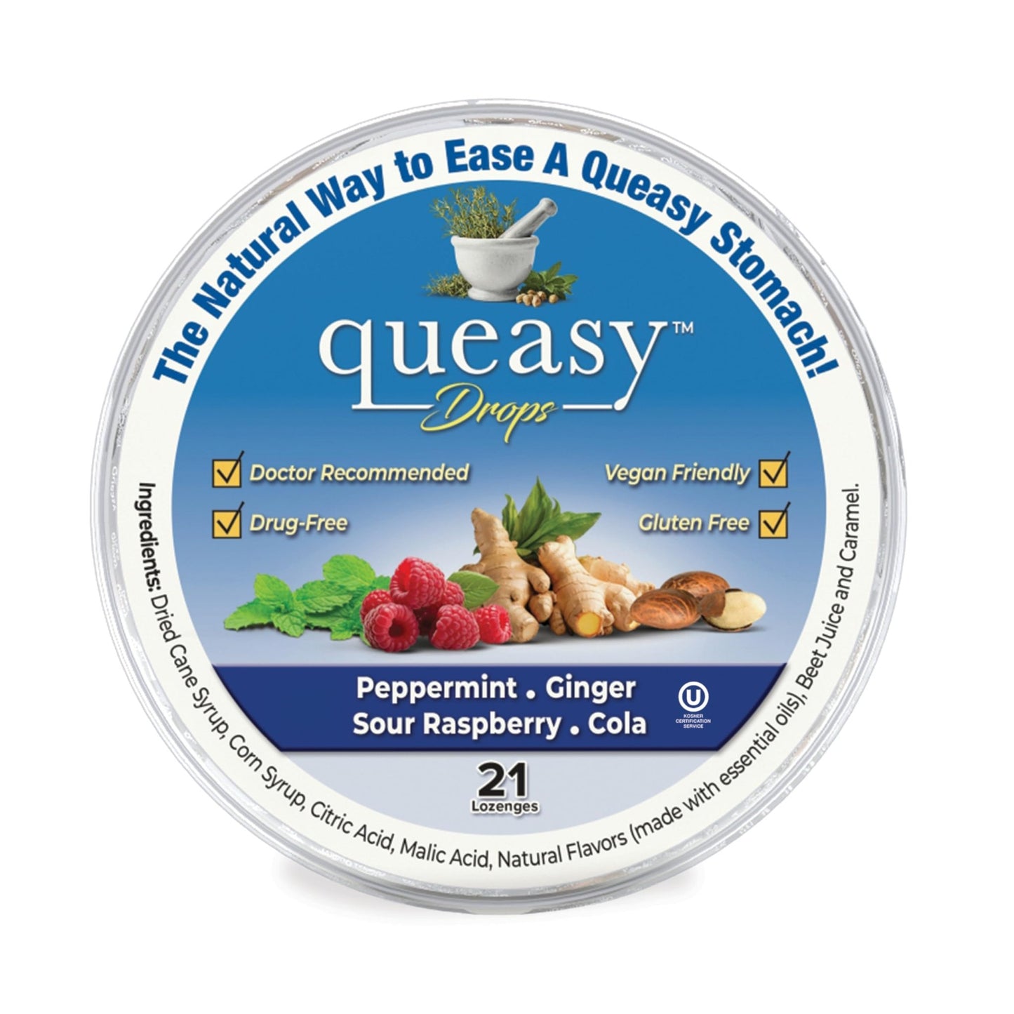 Three Lollies Queasy Drops - Ease Chemotherapy Nausea & Travel Sickness - Alleviates a Dry Mouth - Natural Ingredients - 21 ct - dailyvitalstore