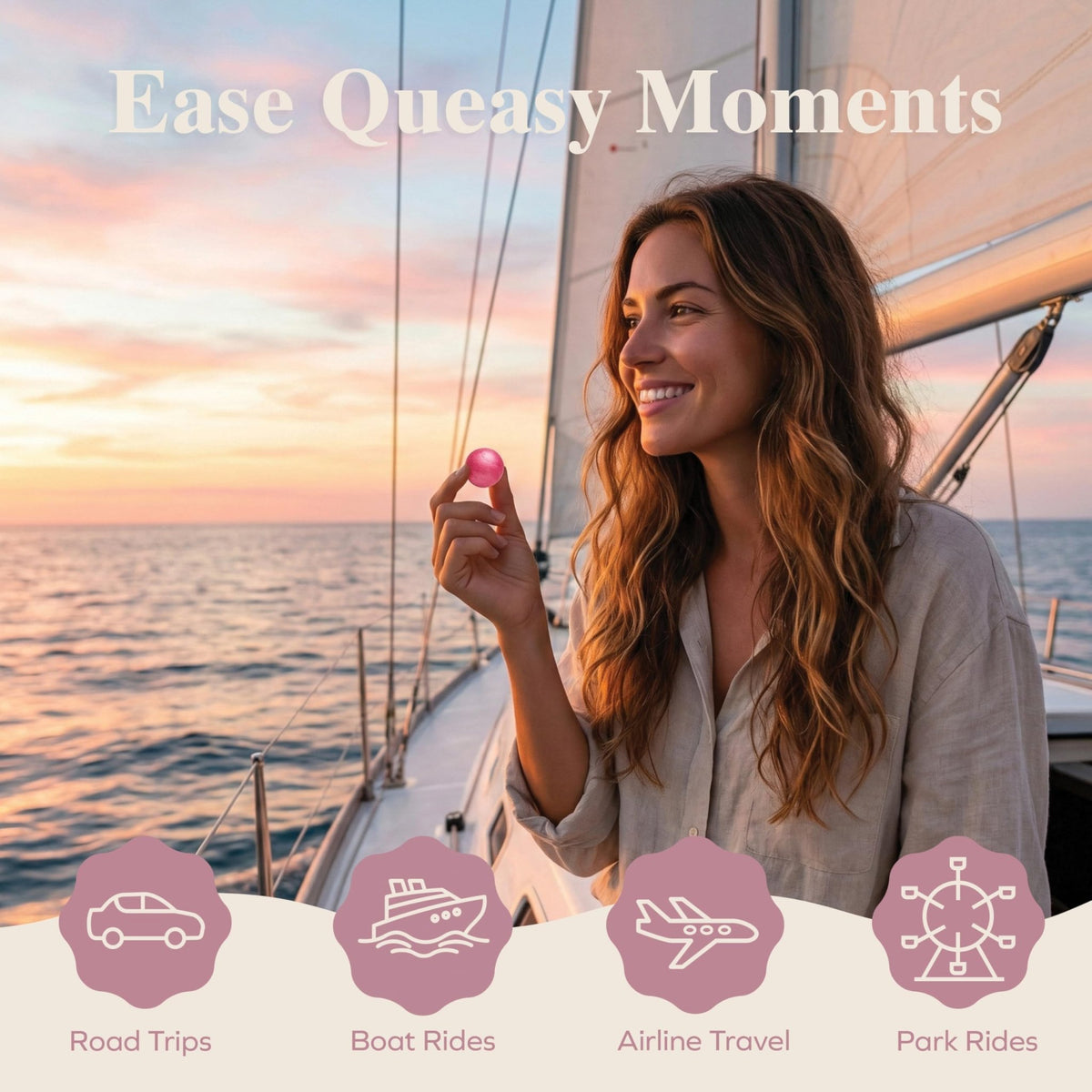 Three Lollies Queasy Drops Natural Motion Sickness Relief - Non-Drowsy Lozenges for Nausea, Upset Stomach, Car & Sea Sickness, Gluten-Free, 4 Assorted Flavors (Ginger, Cola, Peppermint, & Raspberry), 12 Count - dailyvitalstore