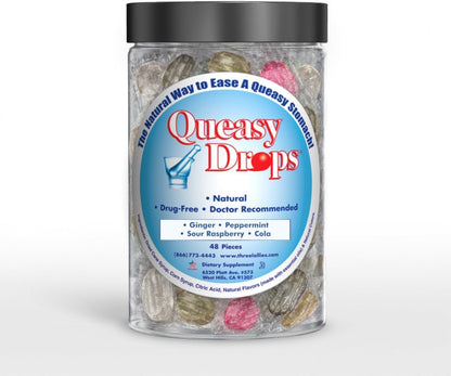 Three Lollies Queasy Drops- Supports Motion Sickness Relief. Also Pregnancy & Morning Sickness Relief. Stomach Settle Drops Assorted 48 Count - dailyvitalstore