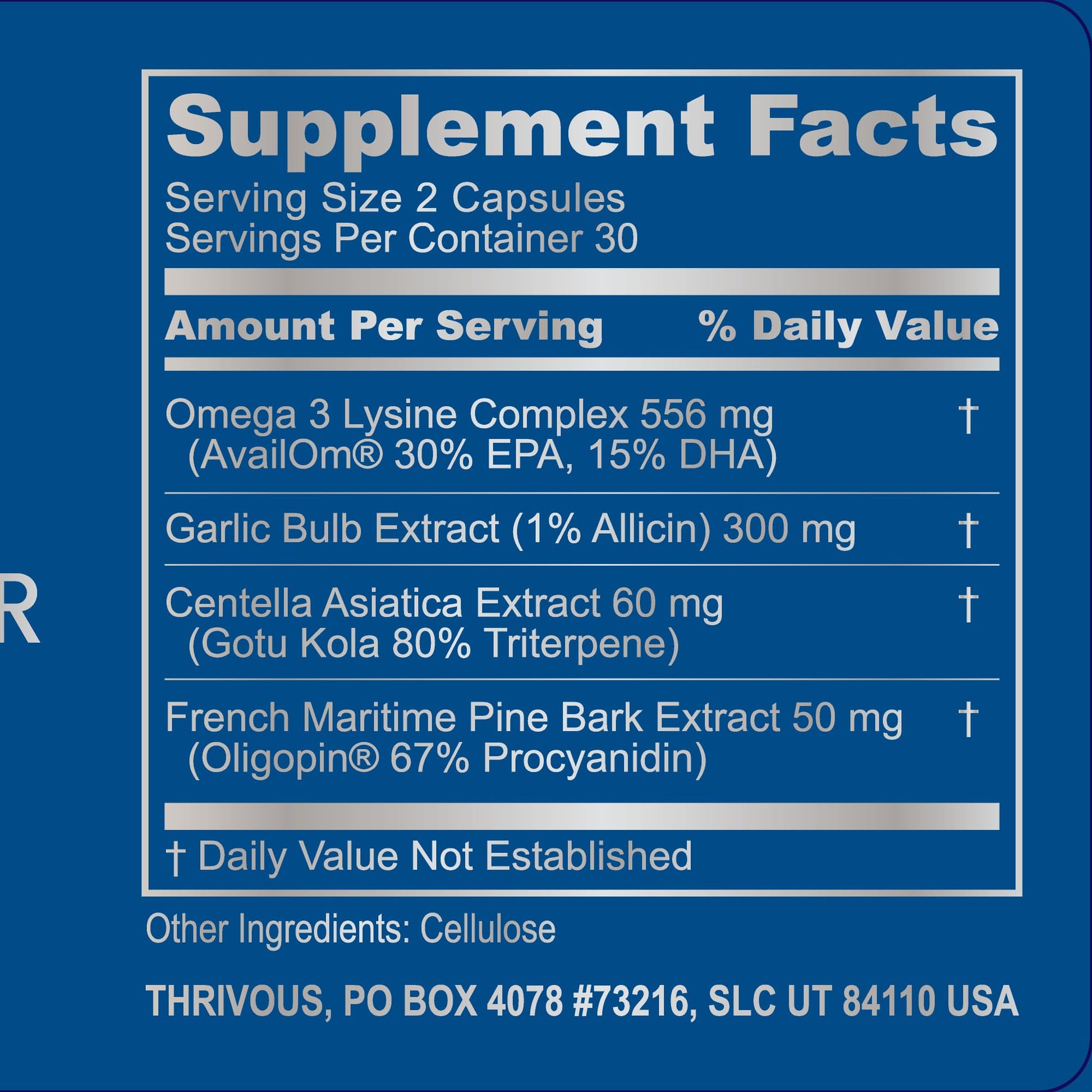 Thrivous Omega Cardioprotector – Advanced Heart & Circulation Support Supplement with AvailOm Omega-3, Garlic, Gotu Kola, Oligopin Pine Bark – 60 Vegan Capsules - dailyvitalstore
