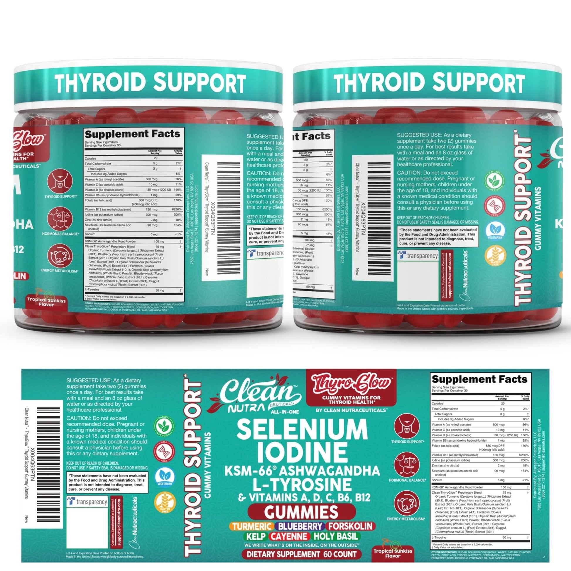ThyroGlow Thyroid Support Gummies Selenium Iodine KSM 66 Ashwagandha L Tyrosine Vitamin D, C, B12, B6 Turmeric Blueberry Holy - dailyvitalstore