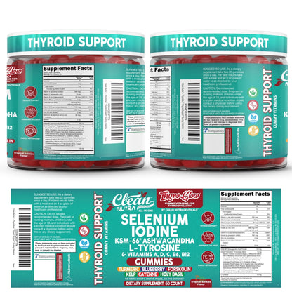 ThyroGlow Thyroid Support Gummies Selenium Iodine KSM 66 Ashwagandha L Tyrosine Vitamin D, C, B12, B6 Turmeric Blueberry Holy - dailyvitalstore