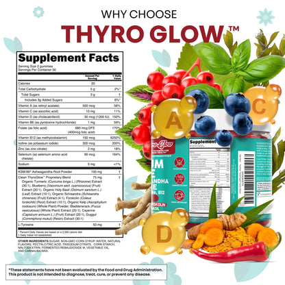ThyroGlow Thyroid Support Gummies Selenium Iodine KSM 66 Ashwagandha L Tyrosine Vitamin D, C, B12, B6 Turmeric Blueberry Holy - dailyvitalstore