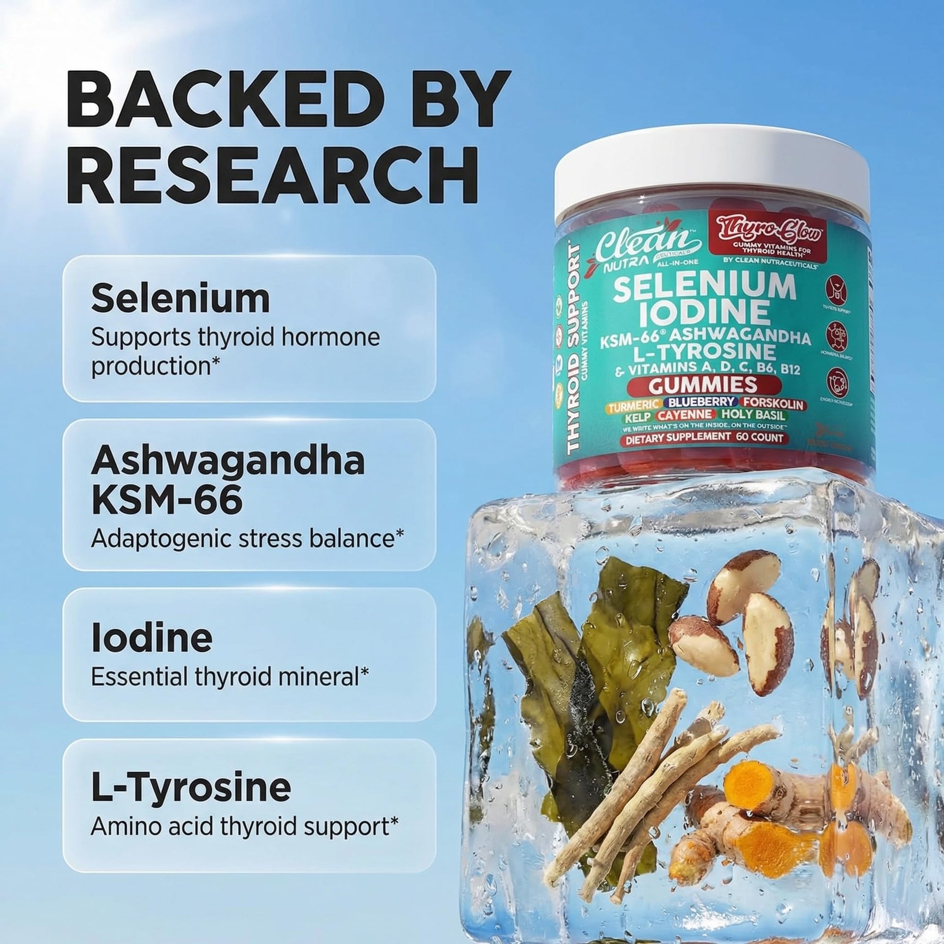 ThyroGlow Thyroid Support Gummies Selenium Iodine KSM 66 Ashwagandha L Tyrosine Vitamin D, C, B12, B6 Turmeric Blueberry Holy - dailyvitalstore