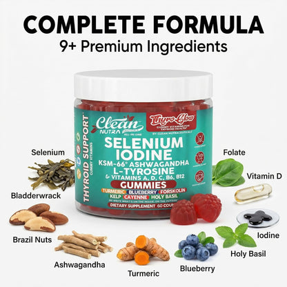 ThyroGlow Thyroid Support Gummies Selenium Iodine KSM 66 Ashwagandha L Tyrosine Vitamin D, C, B12, B6 Turmeric Blueberry Holy - dailyvitalstore