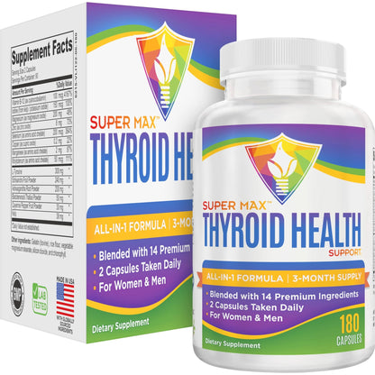 Thyroid Support (3-Month) Supplement All-in-1 with 14 Active Ingredients in 1 Formula | Thyroid Health Support Supplements | Women & Men | 90-Day Bulk Supply | 180 Capsules - dailyvitalstore