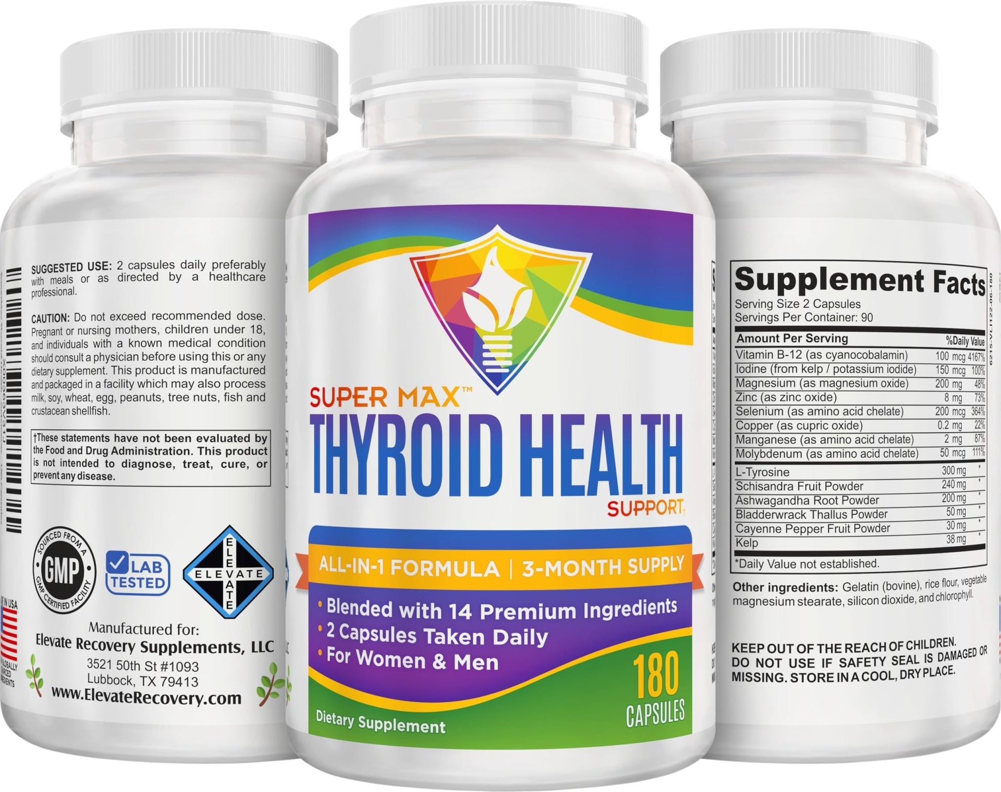 Thyroid Support (3-Month) Supplement All-in-1 with 14 Active Ingredients in 1 Formula | Thyroid Health Support Supplements | Women & Men | 90-Day Bulk Supply | 180 Capsules - dailyvitalstore