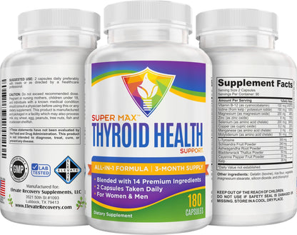 Thyroid Support (3-Month) Supplement All-in-1 with 14 Active Ingredients in 1 Formula | Thyroid Health Support Supplements | Women & Men | 90-Day Bulk Supply | 180 Capsules - dailyvitalstore