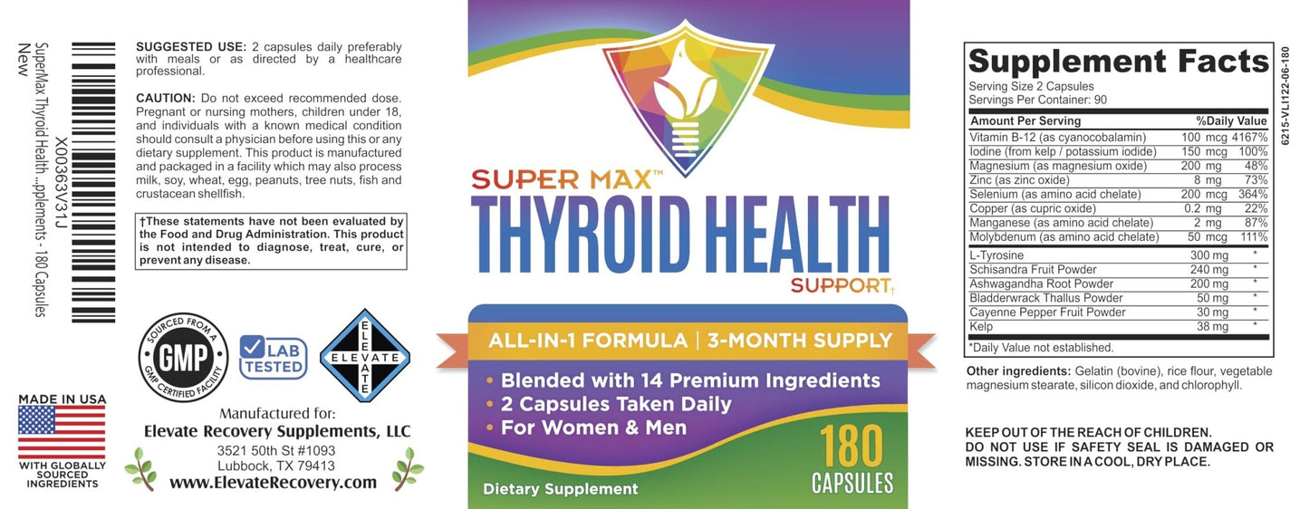 Thyroid Support (3-Month) Supplement All-in-1 with 14 Active Ingredients in 1 Formula | Thyroid Health Support Supplements | Women & Men | 90-Day Bulk Supply | 180 Capsules - dailyvitalstore