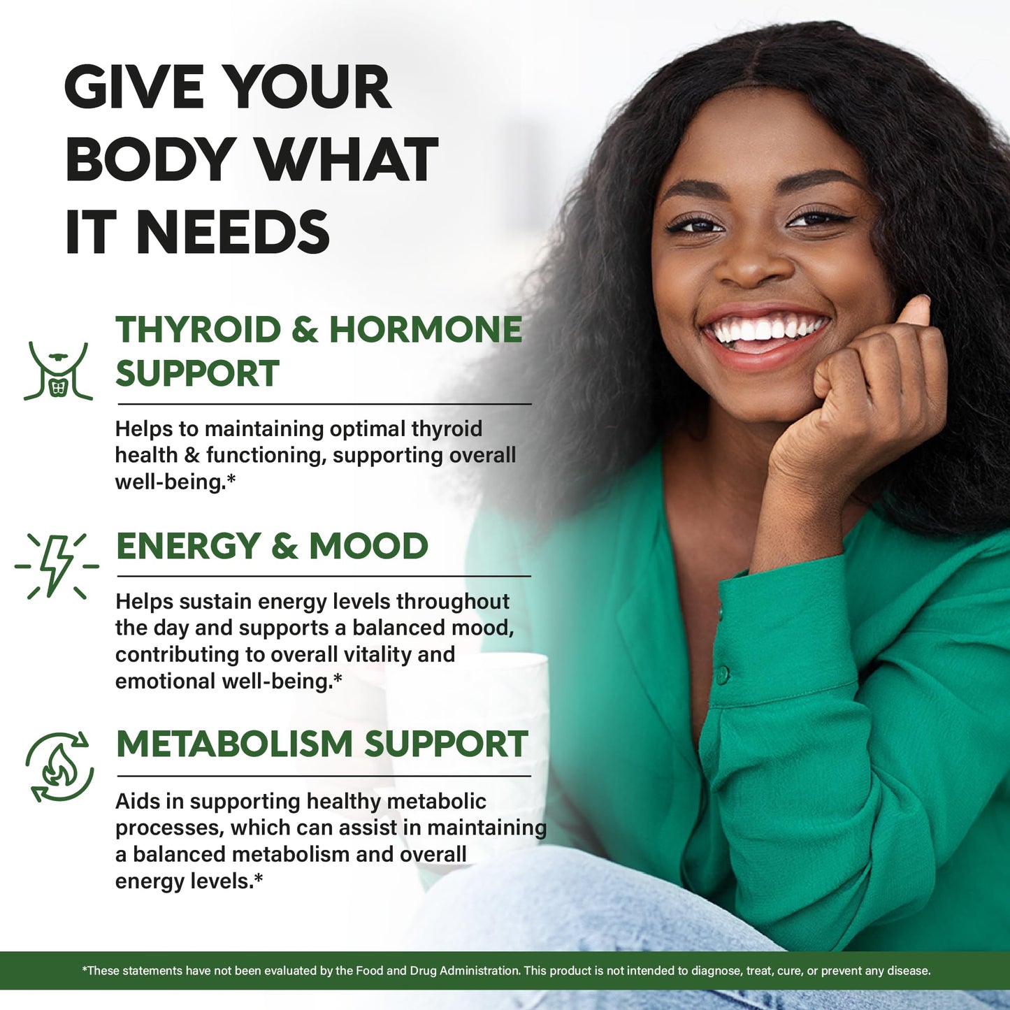 Thyroid Support for Women - Selenium 200 mcg | Astragalus | Zinc & Iodine | L-Tyrosine | Adaptogen Herbs - 21-in-1 Antioxidant & Immune Support - Made in USA - Vegan, Non-GMO, Lab Tested - 60 Capsules - dailyvitalstore