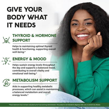 Thyroid Support for Women - Selenium 200 mcg | Astragalus | Zinc & Iodine | L-Tyrosine | Adaptogen Herbs - 21-in-1 Antioxidant & Immune Support - Made in USA - Vegan, Non-GMO, Lab Tested - 60 Capsules - dailyvitalstore
