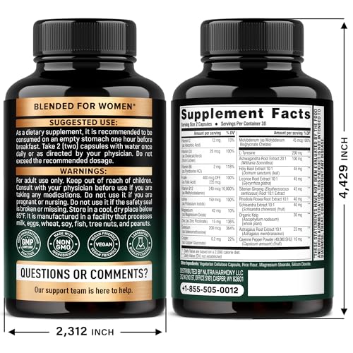 Thyroid Support for Women - Selenium 200 mcg | Astragalus | Zinc & Iodine | L-Tyrosine | Adaptogen Herbs - 21-in-1 Antioxidant & Immune Support - Made in USA - Vegan, Non-GMO, Lab Tested - 60 Capsules - dailyvitalstore