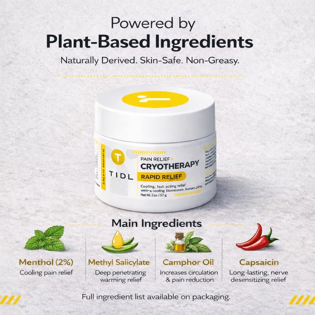 TIDL Cryotherapy Pain Relief Cream, 3 Oz, Targeted Neck Pain, Joint & Muscle Pain Relief with Organic, Plant-Based Menthol, Instant Cooling for Sport & Post Workout Full Body Recovery - dailyvitalstore