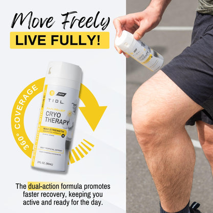 TIDL Cryotherapy Pain Relief Spray, 3 Oz (Pack of 2) Max Strength for Fast-Acting Muscle, Joint & Neck Pain Relief, Plant-Based Menthol & Camphor Pain Reliever, Quick Drying Formula - dailyvitalstore