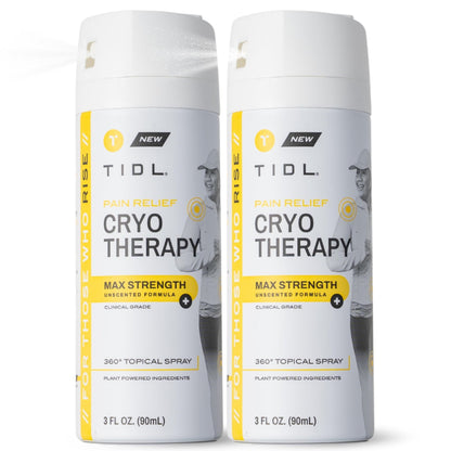 TIDL Cryotherapy Pain Relief Spray, 3 Oz (Pack of 2) Max Strength for Fast-Acting Muscle, Joint & Neck Pain Relief, Plant-Based Menthol & Camphor Pain Reliever, Quick Drying Formula - dailyvitalstore