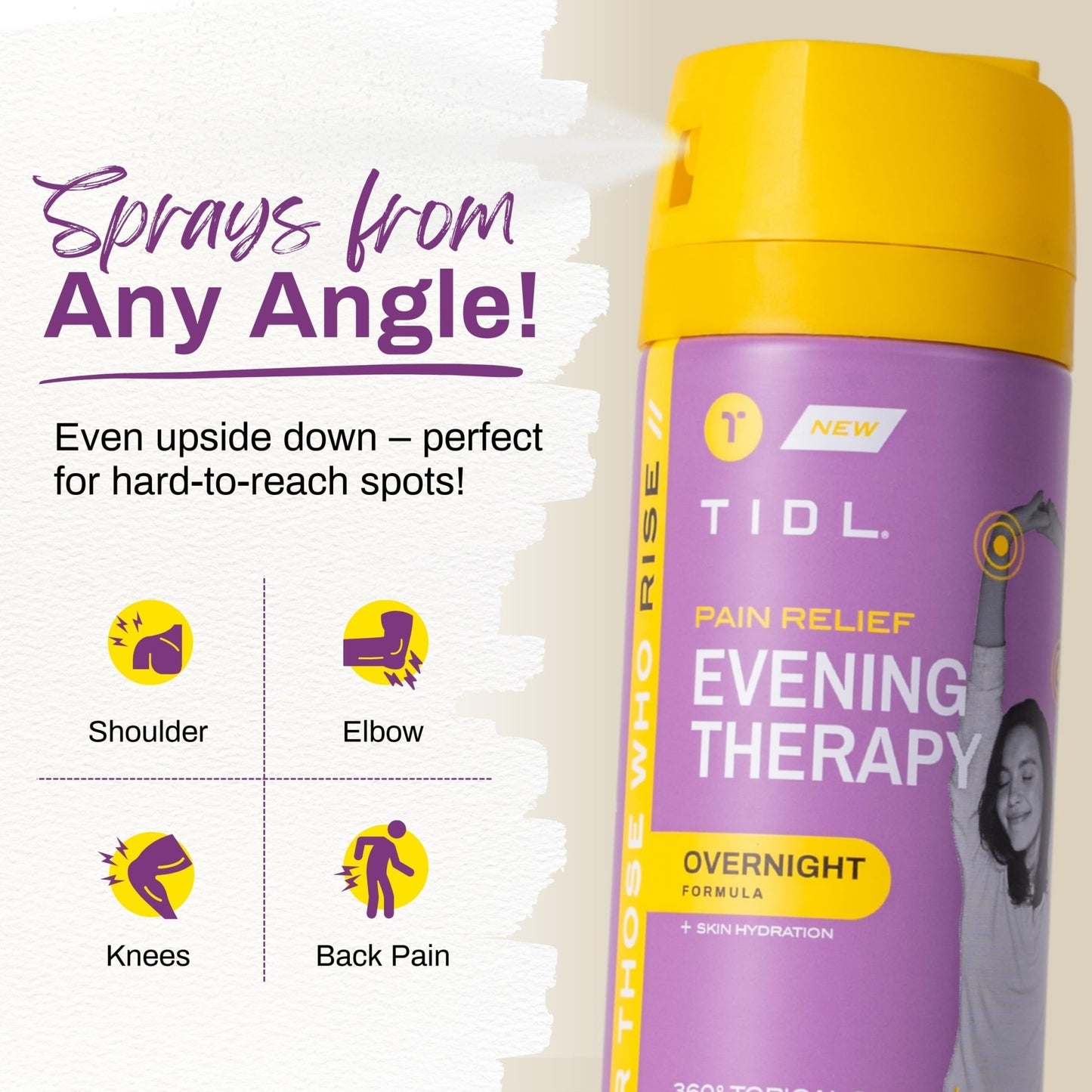 TIDL - Evening Therapy Pain Relief Spray - Fast-Acting Relief for Lower Back, Knee, Muscle & Joint Pain - Nighttime Relaxation & Skin Hydration - Lavender, Topical, Plant-Based Menthol (3oz, 1-Pack) - dailyvitalstore