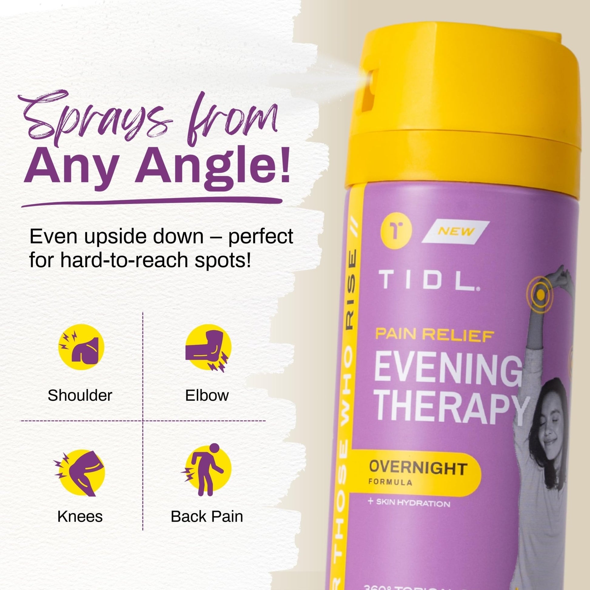 TIDL - Evening Therapy Pain Relief Spray - Fast-Acting Relief for Lower Back, Knee, Muscle & Joint Pain - Nighttime Relaxation & Skin Hydration - Lavender, Topical, Plant-Based Menthol (3oz, 1-Pack) - dailyvitalstore