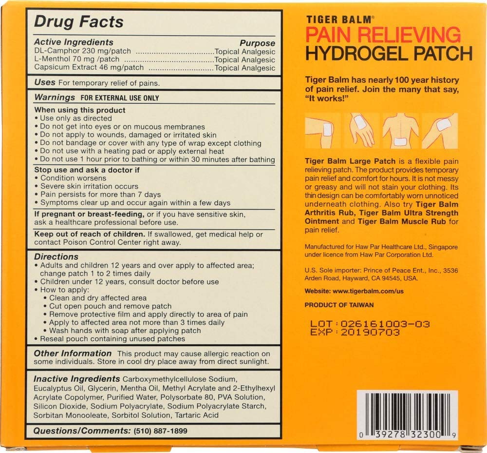 Tiger Balm Pain Relieving Patch Large , 4 Count - dailyvitalstore