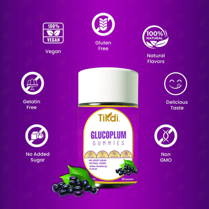 TIKDI GlucoPlum Gummy - 30 Count - Supports Healthy Blood Sugar Levels Already Within Normal Range. All Natural with Indian BlackBerry, Fenugreek, Cinnamon, Vegan, No Added Sugar - dailyvitalstore