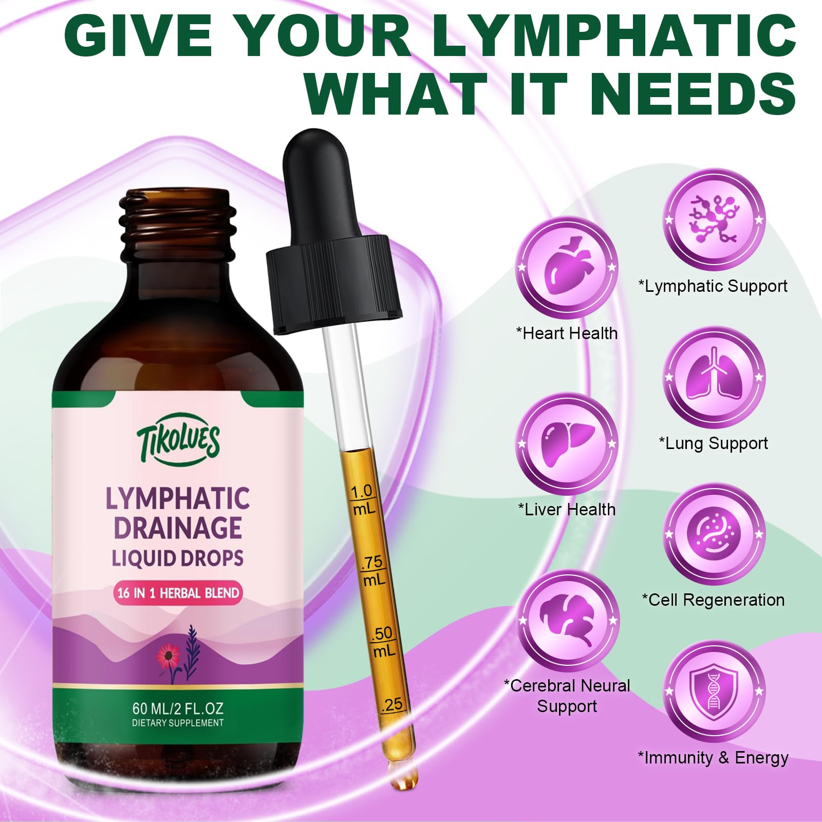 TIKOLUES Lymphatic Drainage Drops | Organic Lymphatic Cleanse Immune Support Supplement | Lymphatic Support with Echinacea & Elderberry | Herbal Blend | Non-GMO | 2 Fl Oz - dailyvitalstore