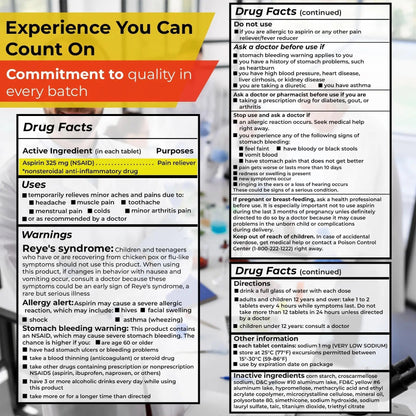 TIME-Cap Labs 1000 Regular Strength Aspirin 325mg – Delayed Release Enteric Coated Tablets for Minor Aches and Pains, NSAID Pain Reliever & Fever Reducer for Adults and Children 12 Years and Older - dailyvitalstore