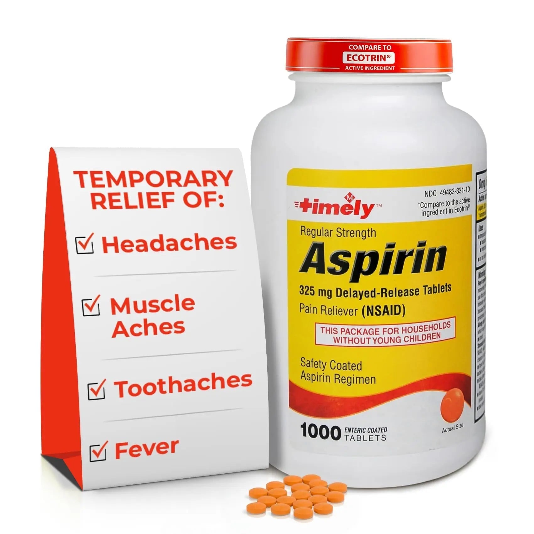 TIME-Cap Labs 1000 Regular Strength Aspirin 325mg – Delayed Release Enteric Coated Tablets for Minor Aches and Pains, NSAID Pain Reliever & Fever Reducer for Adults and Children 12 Years and Older - dailyvitalstore