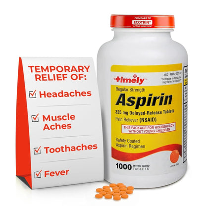 TIME-Cap Labs 1000 Regular Strength Aspirin 325mg – Delayed Release Enteric Coated Tablets for Minor Aches and Pains, NSAID Pain Reliever & Fever Reducer for Adults and Children 12 Years and Older - dailyvitalstore