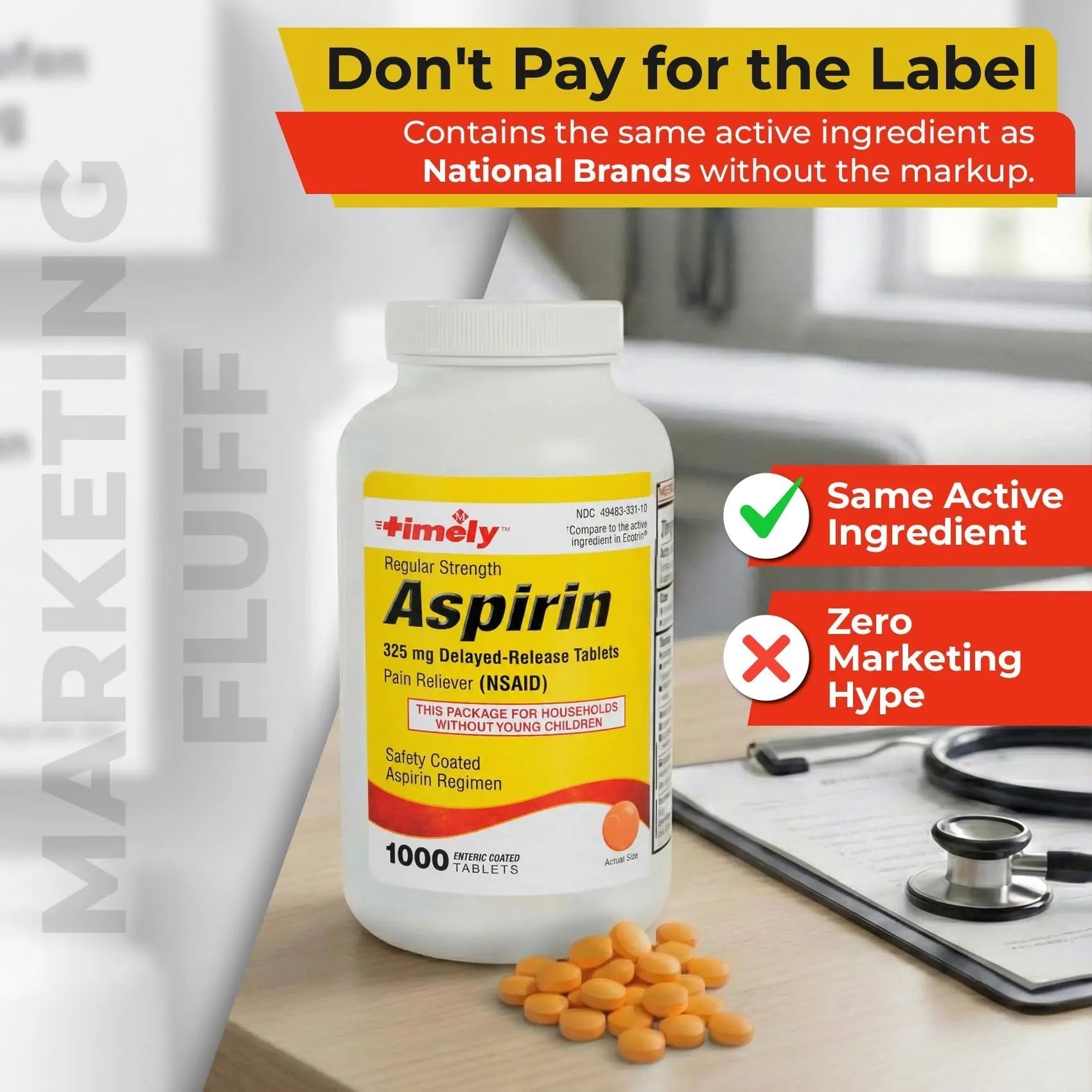 TIME-Cap Labs 1000 Regular Strength Aspirin 325mg – Delayed Release Enteric Coated Tablets for Minor Aches and Pains, NSAID Pain Reliever & Fever Reducer for Adults and Children 12 Years and Older - dailyvitalstore