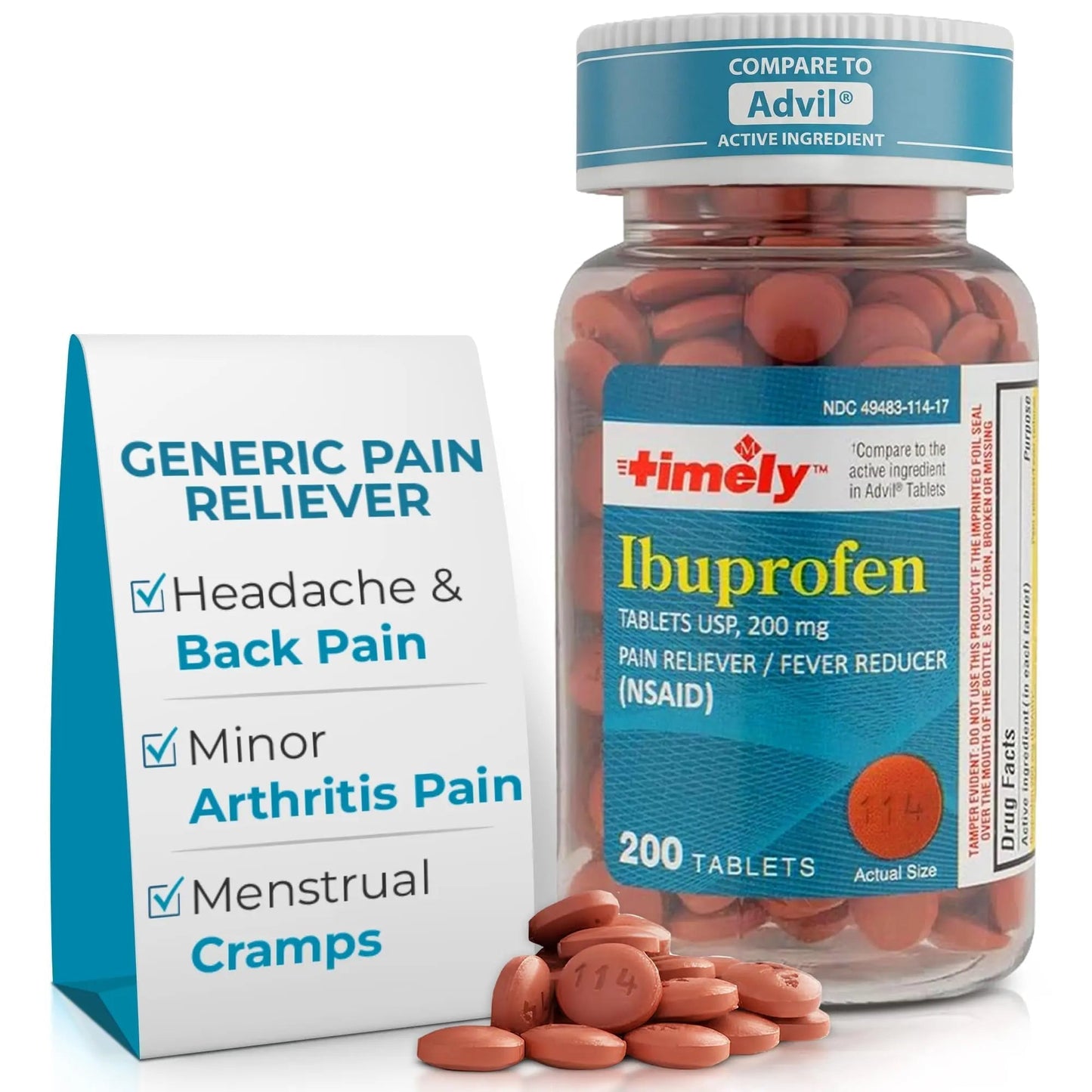TIME-Cap Labs 200 Tablets Ibuprofen 200mg Coated - Pain Reliever & Fever Reducer (NSAID) for Adults, Helps with Headache, Back Pain, Muscle Aches, Toothaches, Menstrual Cramps & Minor Arthritis Pain - dailyvitalstore
