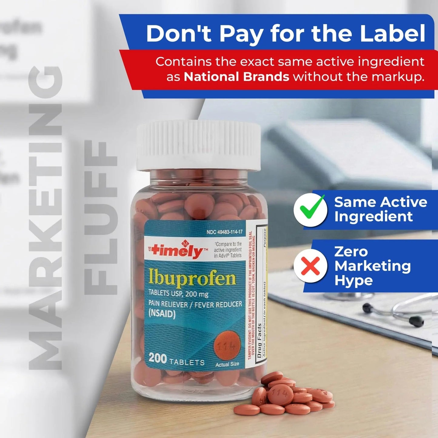TIME-Cap Labs 200 Tablets Ibuprofen 200mg Coated - Pain Reliever & Fever Reducer (NSAID) for Adults, Helps with Headache, Back Pain, Muscle Aches, Toothaches, Menstrual Cramps & Minor Arthritis Pain - dailyvitalstore