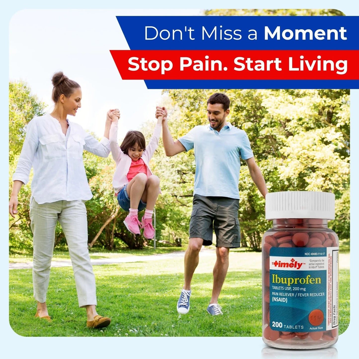 TIME-Cap Labs 200 Tablets Ibuprofen 200mg Coated - Pain Reliever & Fever Reducer (NSAID) for Adults, Helps with Headache, Back Pain, Muscle Aches, Toothaches, Menstrual Cramps & Minor Arthritis Pain - dailyvitalstore