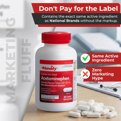 TIME-Cap Labs 225 Caplets Extended Release Acetaminophen 650mg - Pain Reliever & Fever Reducer for Adults, Helps with Headaches, Backaches, Muscle Pain, Toothaches & Menstrual Cramps - dailyvitalstore