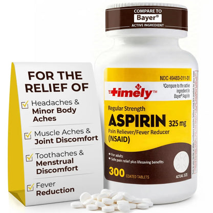 TIME-Cap-Labs 300 Count Regular Strength Aspirin 325mg for Adults - Compared to Bayer - Coated Regular Strength Aspirin Tablets - Pain Reliever for Minor Aches and Pains - dailyvitalstore