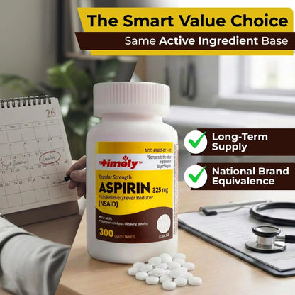 TIME-Cap-Labs 300 Count Regular Strength Aspirin 325mg for Adults - Compared to Bayer - Coated Regular Strength Aspirin Tablets - Pain Reliever for Minor Aches and Pains - dailyvitalstore