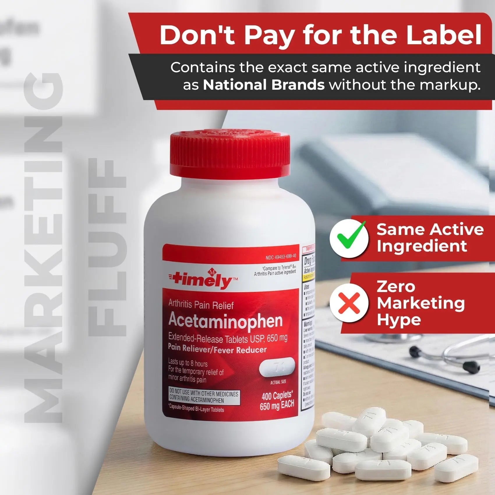 TIME-Cap Labs 400 Caplets Extended Release Acetaminophen 650mg - Pain Reliever & Fever Reducer for Adults, Helps with Headaches, Backaches, Muscle Pain, Toothaches, Arthritis & Menstrual Cramps - dailyvitalstore