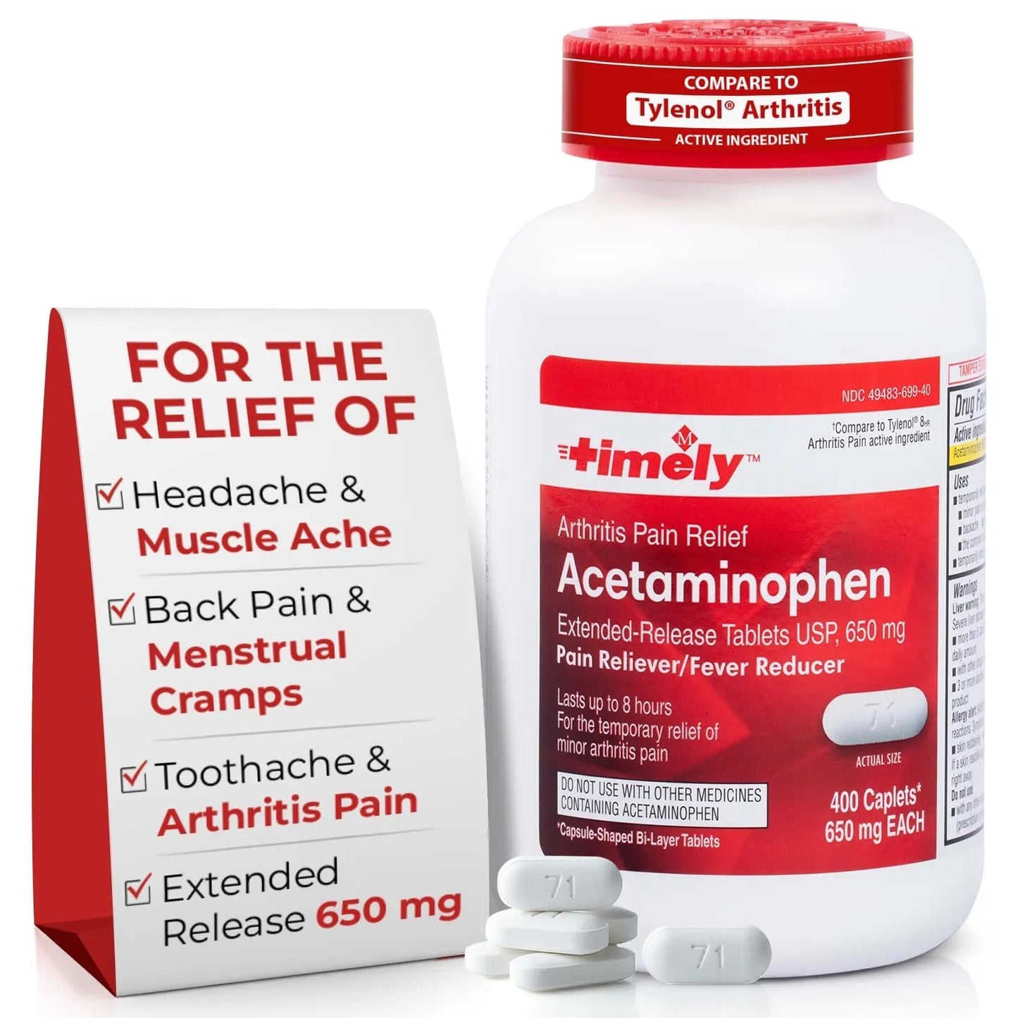TIME-Cap Labs 400 Caplets Extended Release Acetaminophen 650mg - Pain Reliever & Fever Reducer for Adults, Helps with Headaches, Backaches, Muscle Pain, Toothaches, Arthritis & Menstrual Cramps - dailyvitalstore