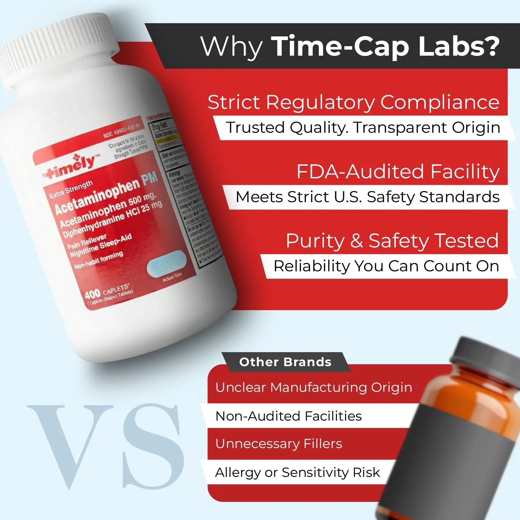 TIME-Cap Labs 400 Caplets Extra Strength Acetaminophen 500mg PM & Diphenhydramine HCl 25mg - PM Pain Reliever & Sleep Aid, Helps with Occasional Headaches & Minor Aches & Pains - dailyvitalstore