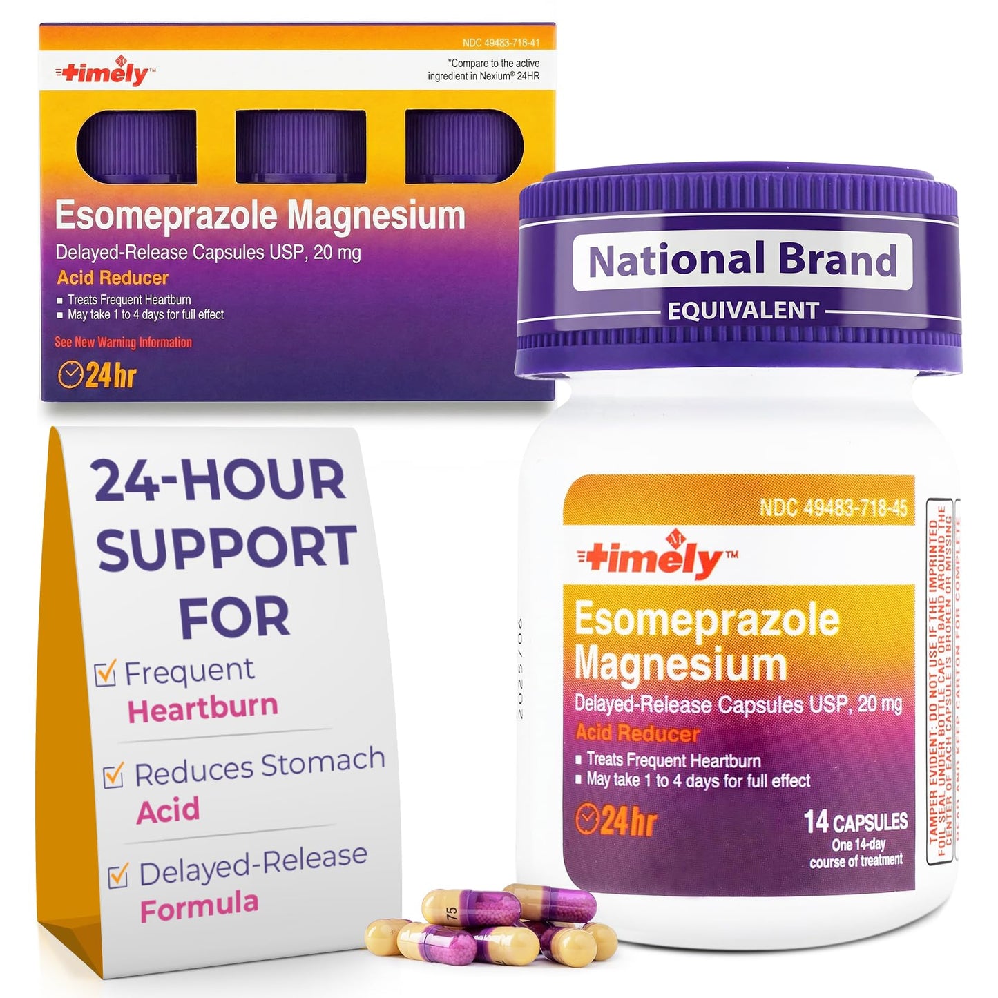TIME-Cap Labs 42 Capsules Esomeprazole Magnesium 20mg Delayed Release - Acid Reducer & Frequent Heartburn Relief for Adults, Helps with Acid Reflux & Heartburn - dailyvitalstore