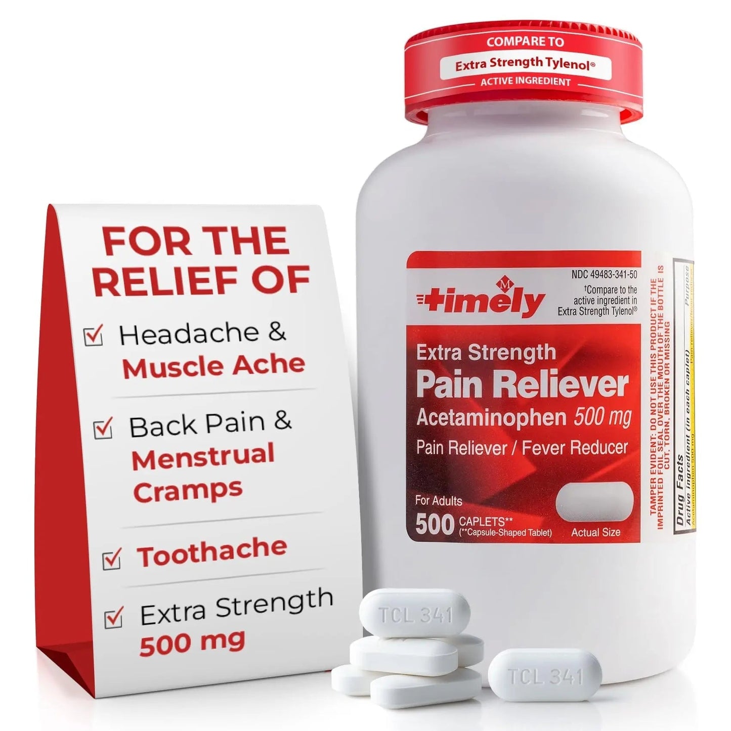 TIME-Cap Labs 500 Caplets Extra Strength Acetaminophen 500mg - Pain Reliever & Fever Reducer for Adults, Helps with Headaches, Backaches, Muscle Pain, Toothaches, Arthritis & Menstrual Cramps - dailyvitalstore