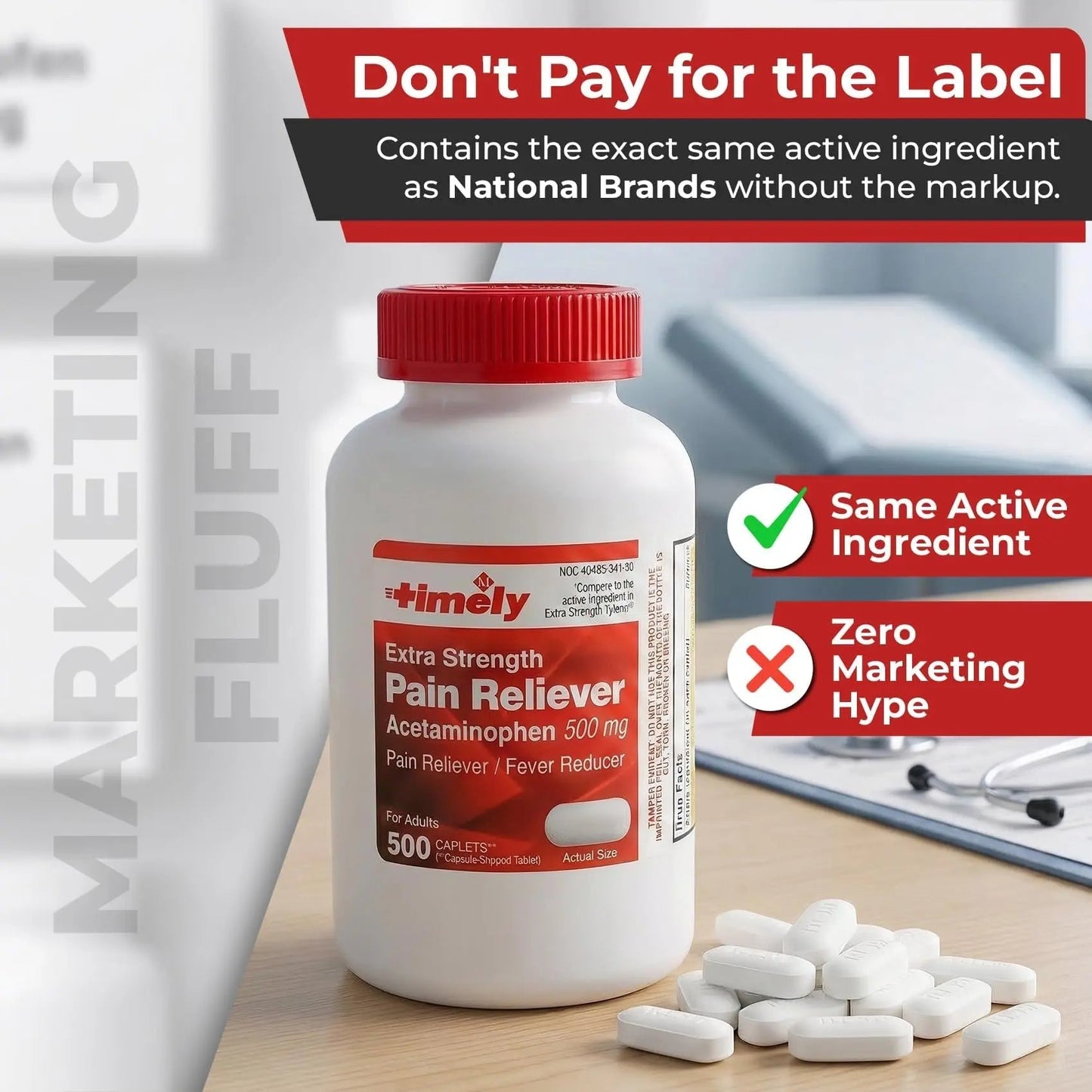 TIME-Cap Labs 500 Caplets Extra Strength Acetaminophen 500mg - Pain Reliever & Fever Reducer for Adults, Helps with Headaches, Backaches, Muscle Pain, Toothaches, Arthritis & Menstrual Cramps - dailyvitalstore