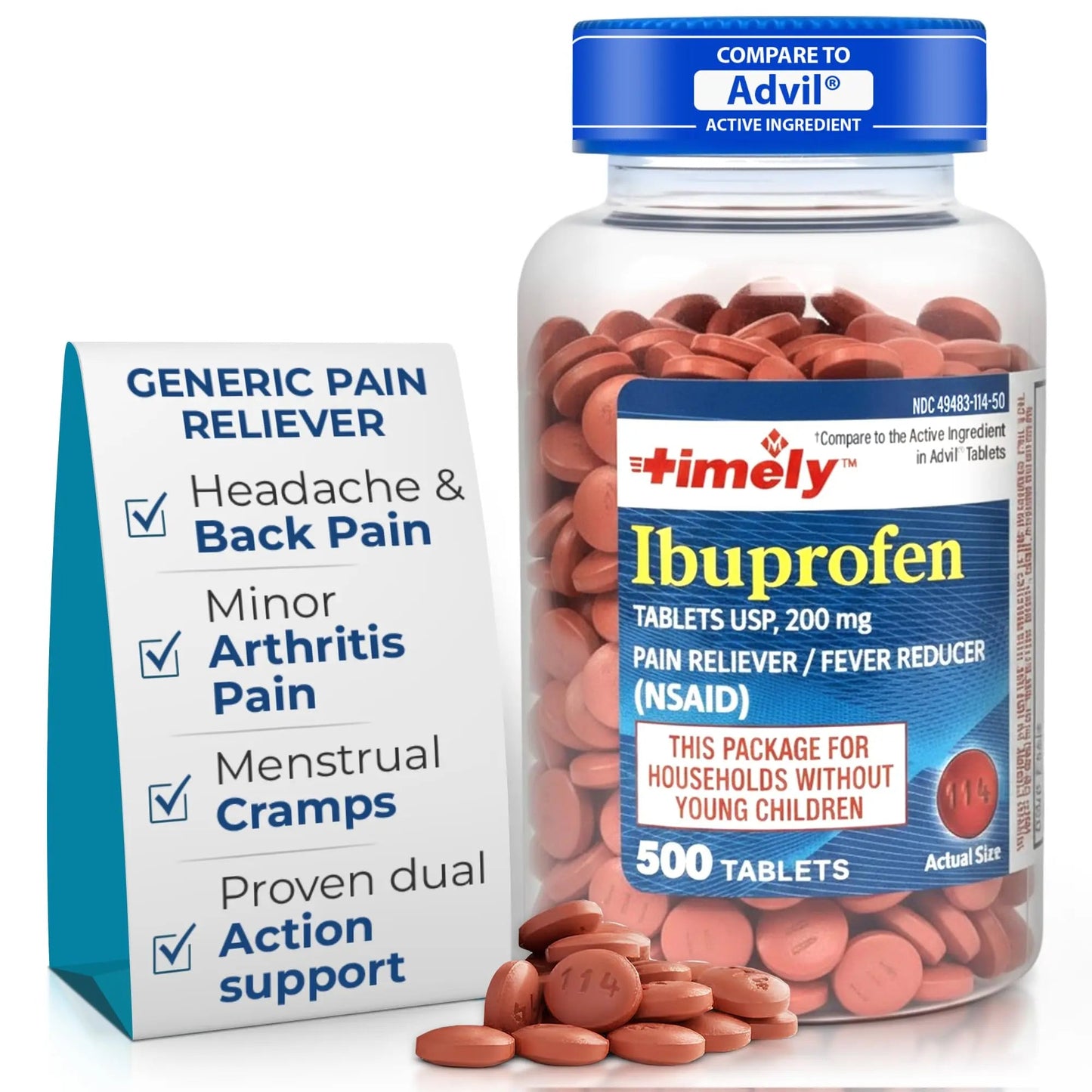 TIME-Cap Labs 500 Tablets Ibuprofen 200mg Coated - Pain Reliever & Fever Reducer (NSAID) for Adults, Helps with Headache, Back Pain, Muscle Aches, Toothaches, Menstrual Cramps & Minor Arthritis Pain - dailyvitalstore