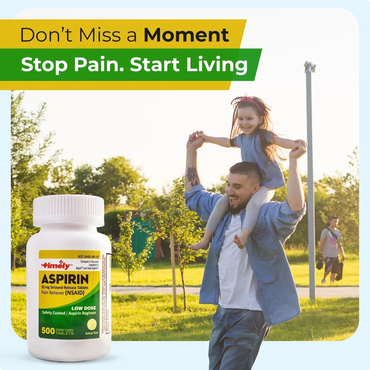 TIME-Cap Labs 500 Tablets Low Dose Aspirin 81mg Enteric Coated - NSAID Pain Reliever & Fever Reducer for Adults, Helps with Minor Aches, Headaches, Muscle Pain, Toothaches, and Joint Discomfort - dailyvitalstore