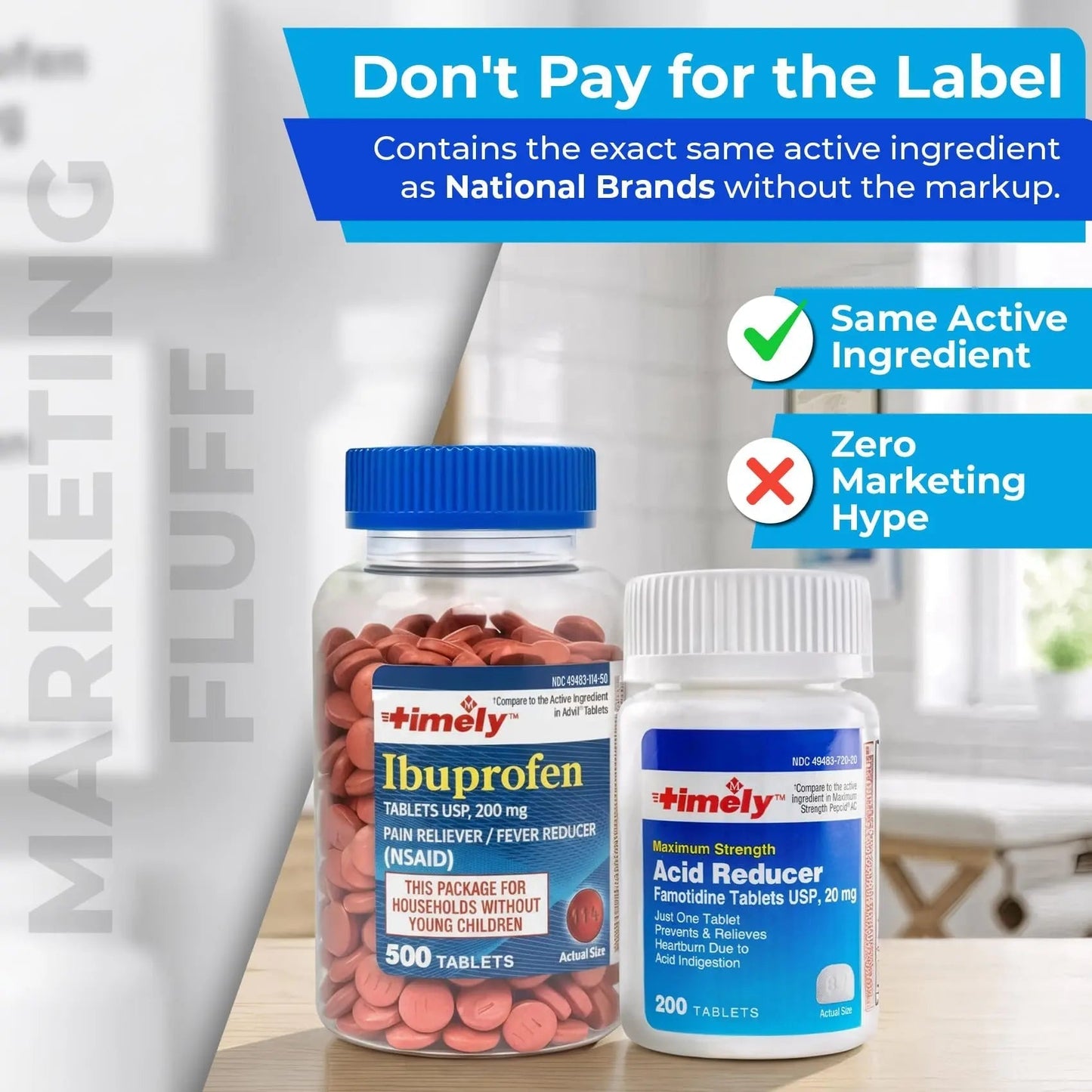 TIME-Cap Labs Ibuprofen 200mg (500 Tablets) & Famotidine 20mg Acid Reducer (200 Tablets) Bundle - Fever, Pain Reliever Pills for Headaches & Heartburn Relief Medicine for Acid Reflux & Indigestion - dailyvitalstore