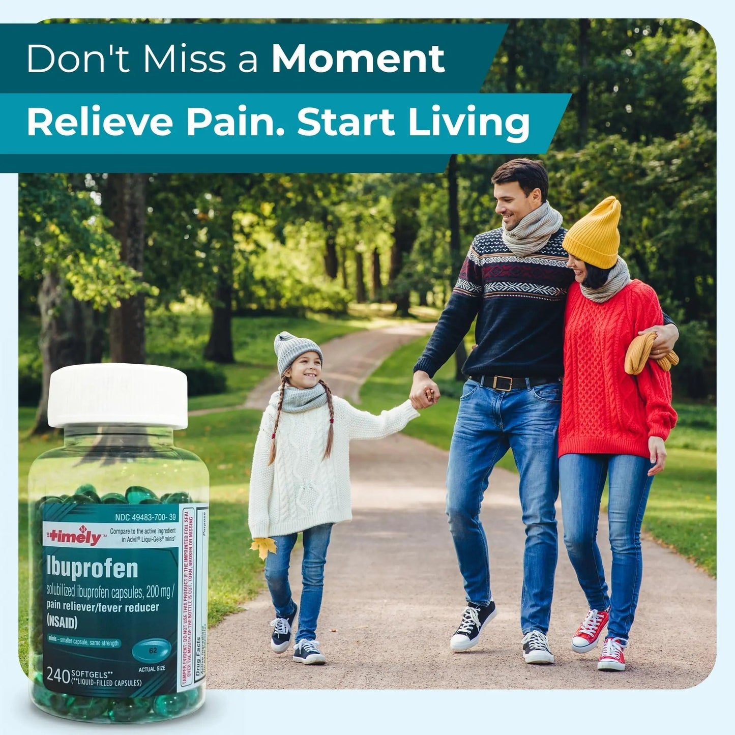 TIME-CAP LABS, INC. Timely Ibuprofen 200mg - 240 Liquid Mini Softgels - Headache Relief, Menstrual Pain, Tooth Ache Muscular Aches & Arthritis Pain - dailyvitalstore