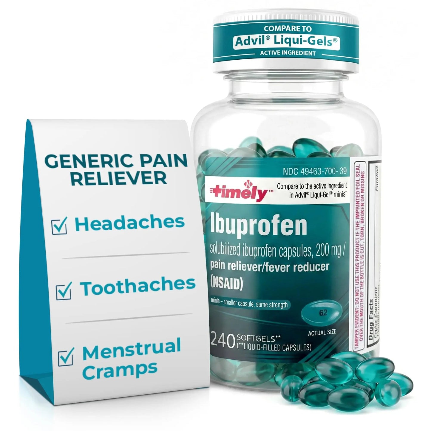 TIME-CAP LABS, INC. Timely Ibuprofen 200mg - 240 Liquid Mini Softgels - Headache Relief, Menstrual Pain, Tooth Ache Muscular Aches & Arthritis Pain - dailyvitalstore