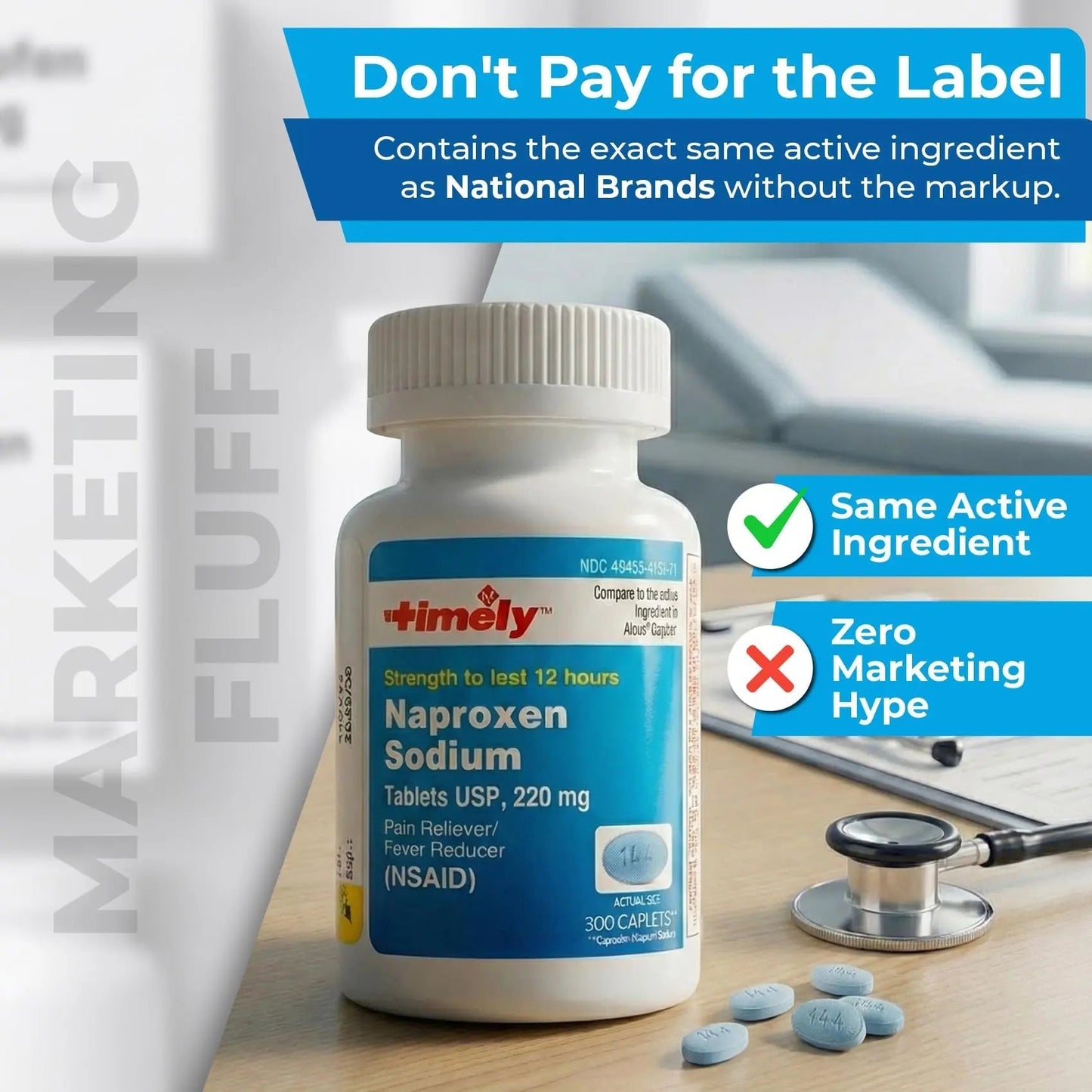 TIME-Cap Labs Naproxen Sodium 220mg (NSAID), Pain Reliever & Fever Reducer Caplets, 12 Hour Relief for Headache, Backache, Arthritis & Body Aches, 300 Count - dailyvitalstore