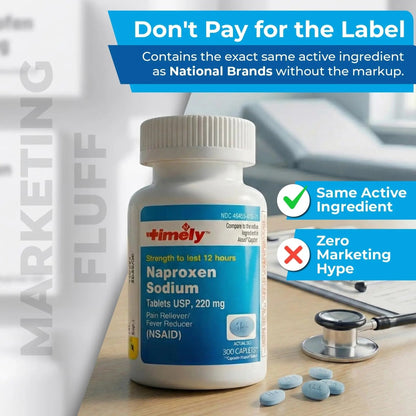 TIME-Cap Labs Naproxen Sodium 220mg (NSAID), Pain Reliever & Fever Reducer Caplets, 12 Hour Relief for Headache, Backache, Arthritis & Body Aches, 300 Count - dailyvitalstore