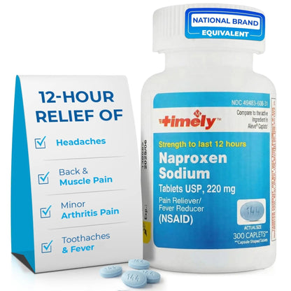 TIME-Cap Labs Naproxen Sodium 220mg (NSAID), Pain Reliever & Fever Reducer Caplets, 12 Hour Relief for Headache, Backache, Arthritis & Body Aches, 300 Count - dailyvitalstore